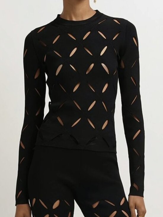 Versace Tops - VERSACE Knit Sweater Intarsia Slashes Series with Cutouts